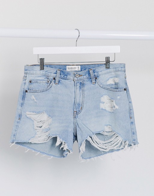 Abercrombie & Fitch distressed shorts in midwash blue