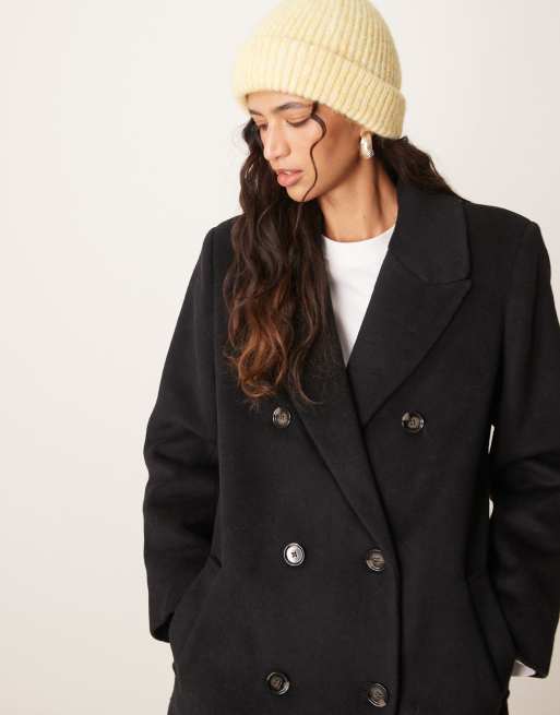Abercrombie & Fitch - Dobbeltradet, lang og sort frakke, 2 af 4