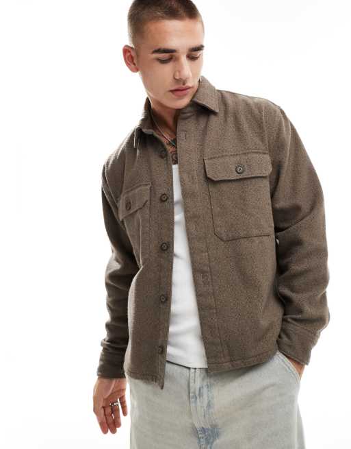 Abercrombie Fitch dobby flannel overshirt in brown