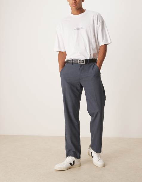 Abercrombie & Fitch straight leg relaxed tailored trousers in navy check