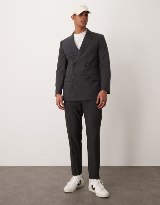 Abercrombie & Fitch double breasted wool blend flannel blazer in charcoal 