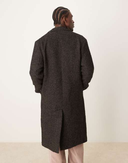 Abercrombie Fitch double breasted wool blend herringbone overcoat in brown