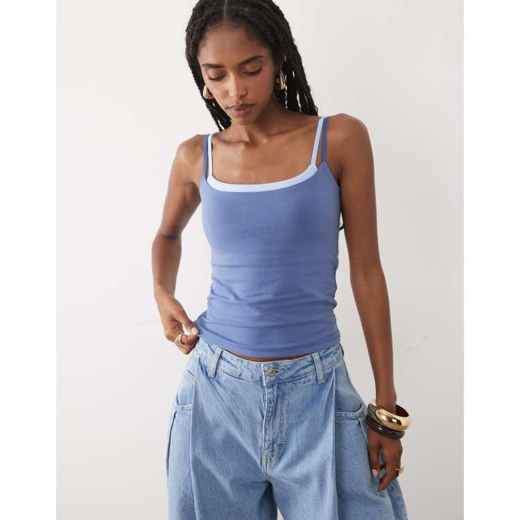 Abercrombie & Fitch double layer cami top in blue | ASOS