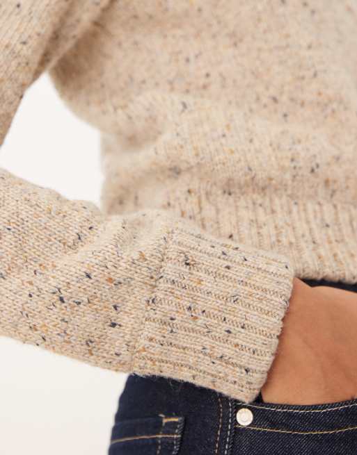 Abercrombie & Fitch double-zip foldover collar cardigan in beige, 3 of 4