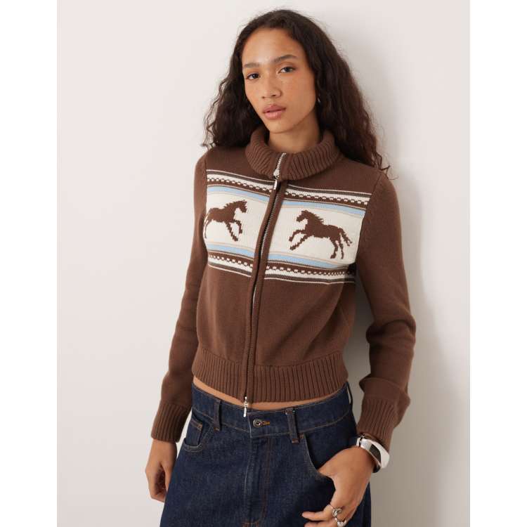 Abercrombie & Fitch double zip foldover collar horse graphic
