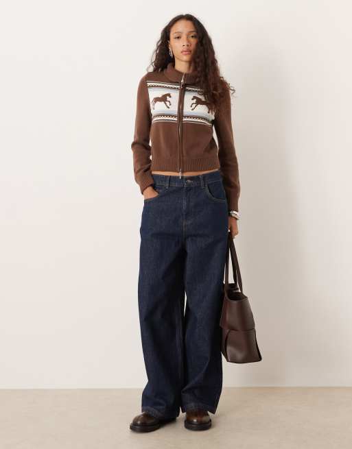 Abercrombie & Fitch double zip foldover collar horse graphic