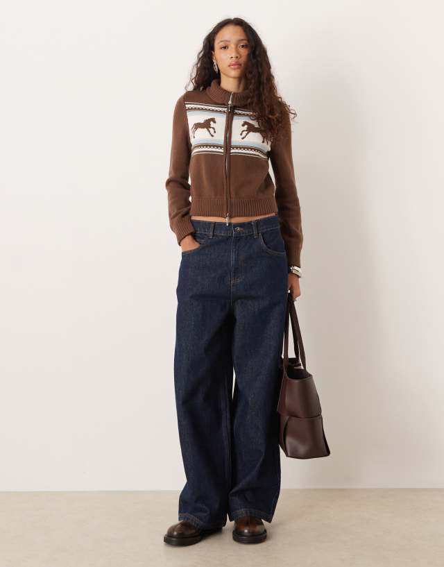 Abercrombie & Fitch double zip foldover collar horse graphic