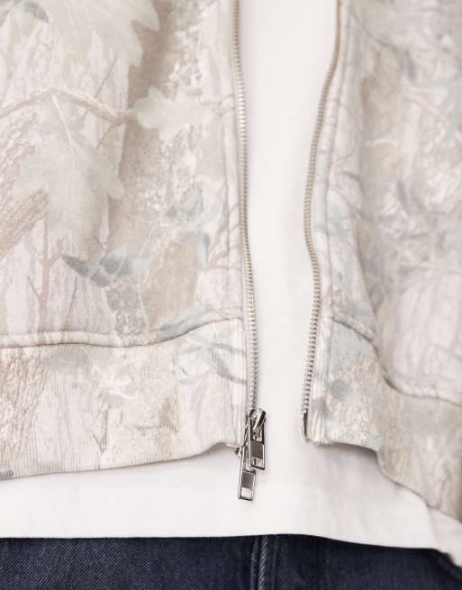 Abercrombie & Fitch double zip front pocket hoodie in cream