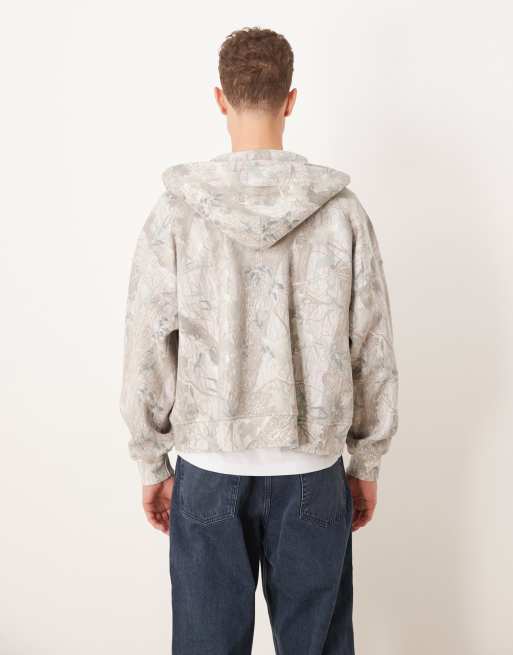 Abercrombie & Fitch double zip front pocket hoodie in cream