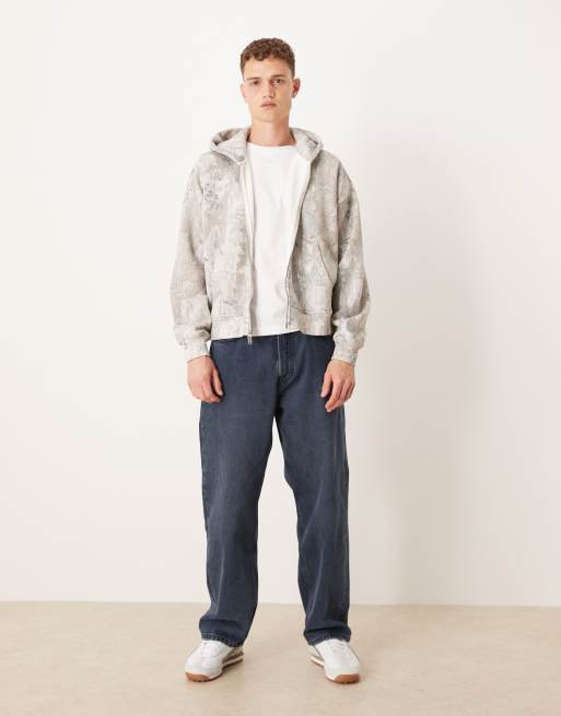 Abercrombie & Fitch double zip front pocket hoodie in cream