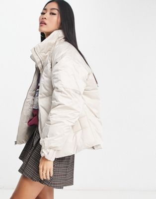 Abercrombie & Fitch satin nylon puffer jacket in light grey  - ASOS Price Checker