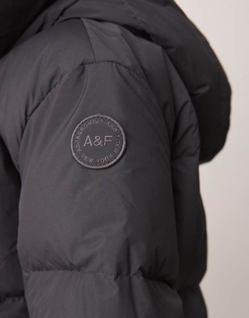 Abercrombie & Fitch down filled heavyweight mid length puffer jacket in charcoal, 3 of 4