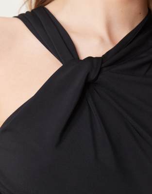 Abercrombie & Fitch Drape Twist Front Asymmetric Top In Black