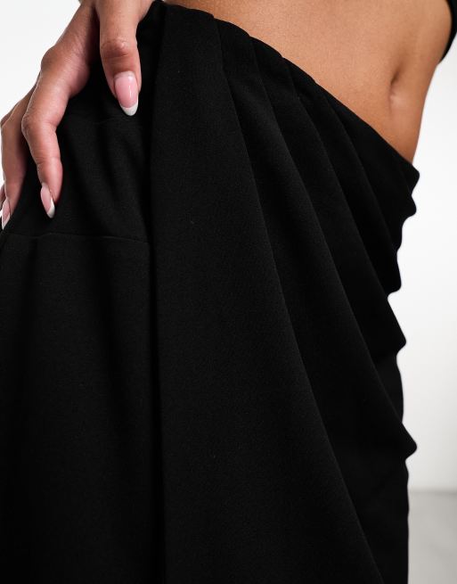 Abercrombie & Fitch draped front midi skirt in black, 2 of 4