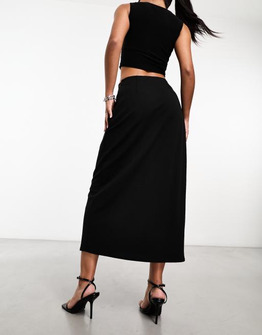 Abercrombie & Fitch draped front midi skirt in black, 3 of 4