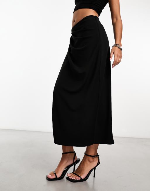 Abercrombie & Fitch draped front midi skirt in black, 4 of 4
