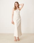 [Abercrombie & Fitch] Abercrombie & Fitch draped off the shoulder mesh maxi dress in fuchsia pink-White S WHITE