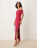 [Abercrombie & Fitch] Abercrombie & Fitch draped off the shoulder mesh maxi dress in fuchsia pink-Yellow M YELLOW