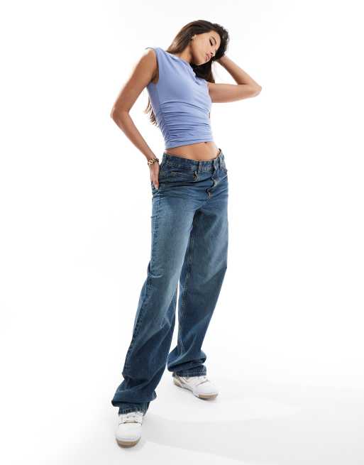 Abercrombie & Fitch draped slash neck top in blue, 2 of 4