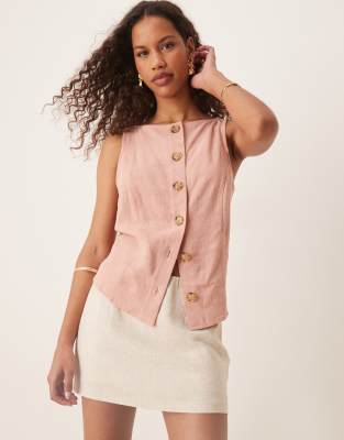 Abercrombie & Fitch - Drapierter Leinenskort in Steinbeige-Neutral