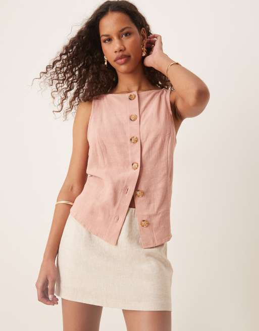 Abercrombie & Fitch – Drapierter Leinenskort in Steinbeige