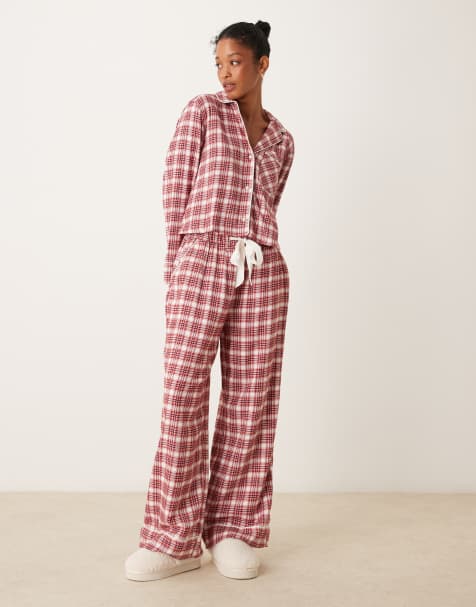 Abercrombie & Fitch drawstring pajama bottoms in red and green tartan - part of a set - view 1