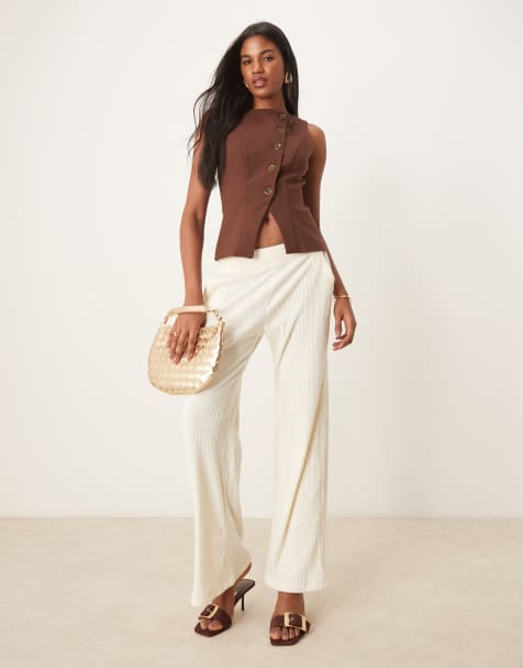 Abercrombie & Fitch drawstring rib flare sweatpants in cream - view 1