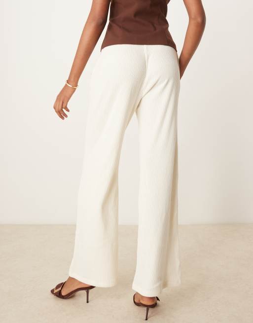 Abercrombie & Fitch drawstring rib flare trackies in cream, 4 of 5