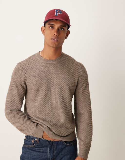 Abercrombie & Fitch – Dressed Up – Dzianinowy sweter z wełny merino w brązowym melanżowym kolorze