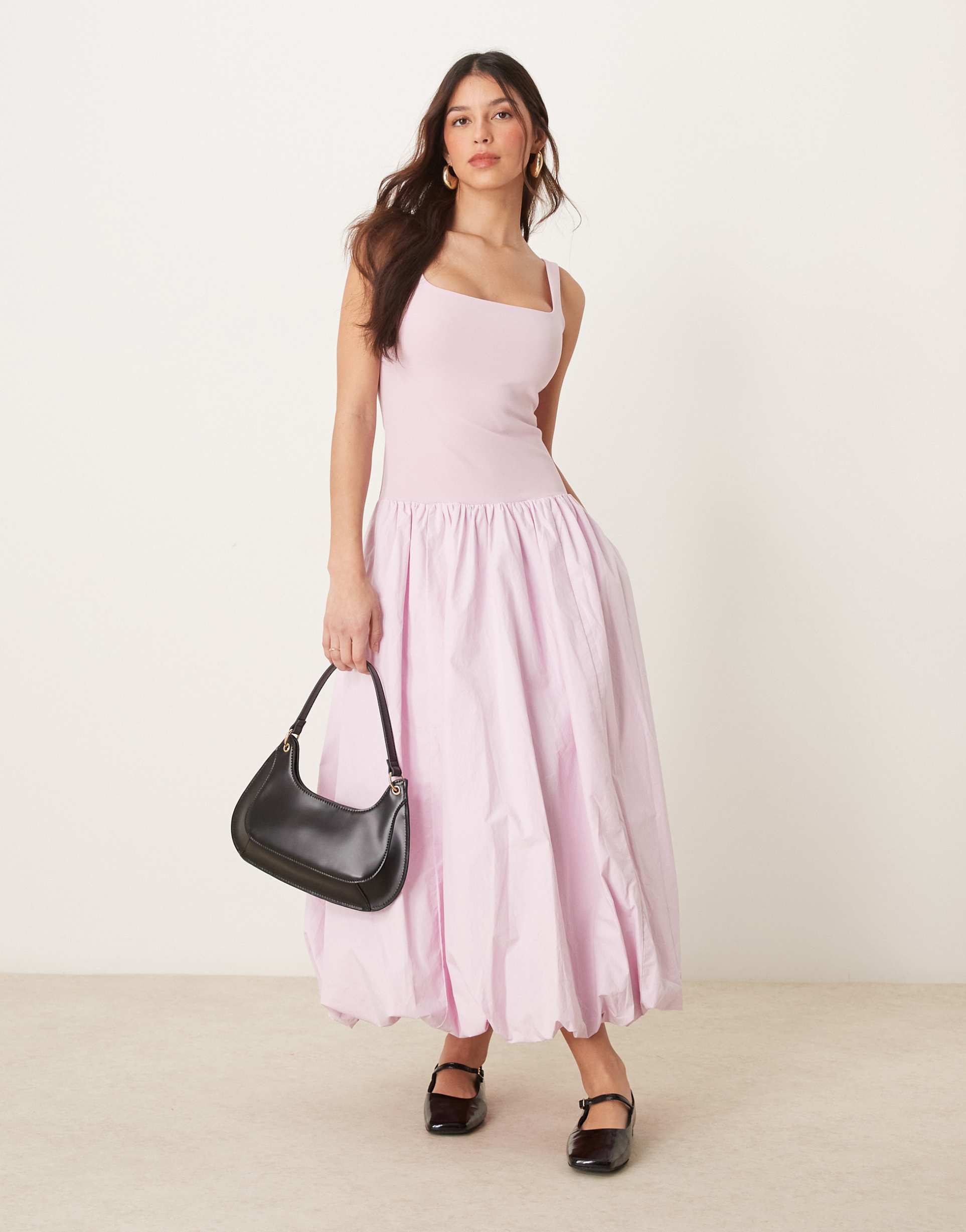 abercrombie & fitch drop waist bubble midi dress in pink