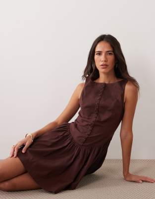 Abercrombie & Fitch Drop Waist Mini Dress In Brown