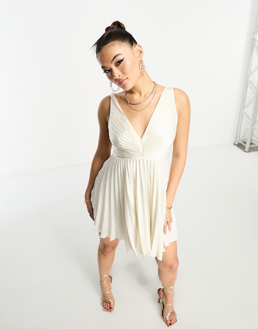 Abercrombie & Fitch dropped waist pleated mini dress in white