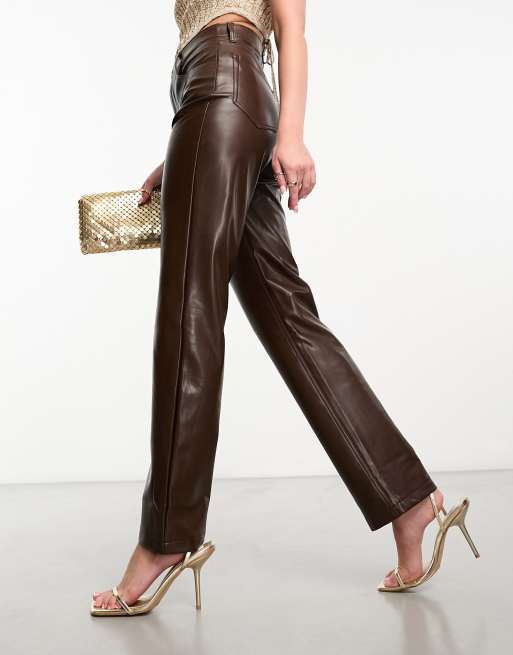 Lederimitat Hose Kunstlederhose Damen Cognac Abercrombie Fitch - Main Image