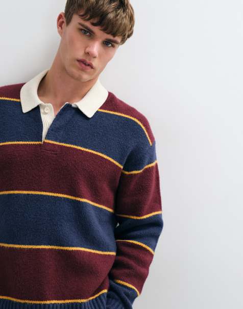 Abercrombie & Fitch dzianinowy sweter polo w czerwono-granatowe paski - view 1