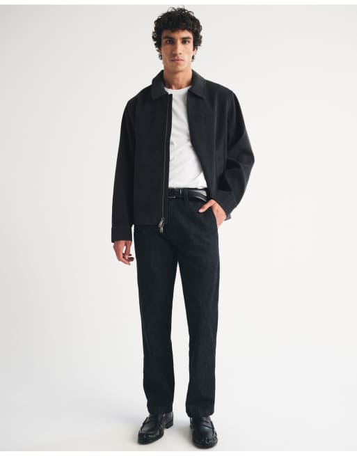 Abercrombie & Fitch Easy vegan suede zip trucker jacket in black, 2 of 7