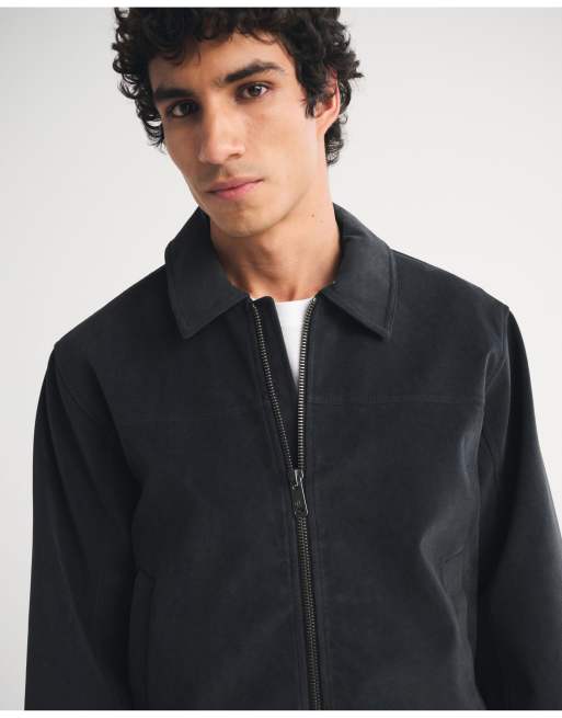 Abercrombie & Fitch Easy vegan suede zip trucker jacket in black, 3 of 7