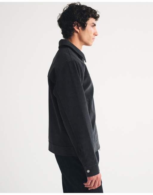 Abercrombie & Fitch Easy vegan suede zip trucker jacket in black, 4 of 7