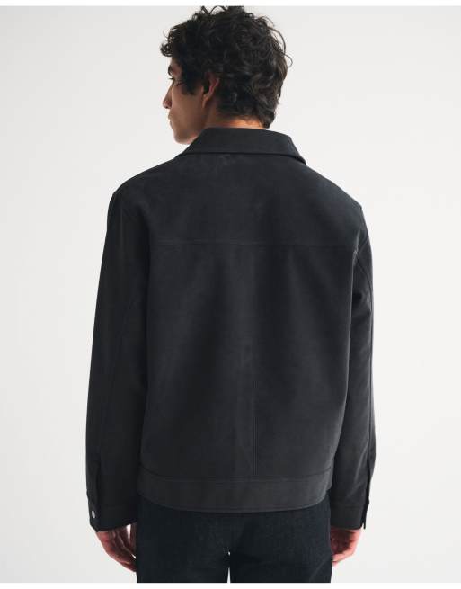 Abercrombie & Fitch Easy vegan suede zip trucker jacket in black, 5 of 7
