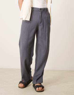 Abercrombie & Fitch tailored linen blend baggy pants in pinstripe gray