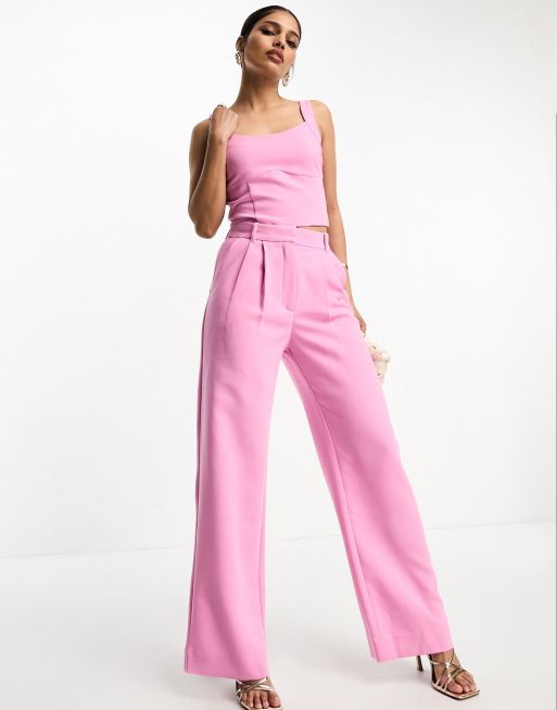 Abercrombie & Fitch - Elegante broek met wijde pijpen in roze, deel van co-ord set