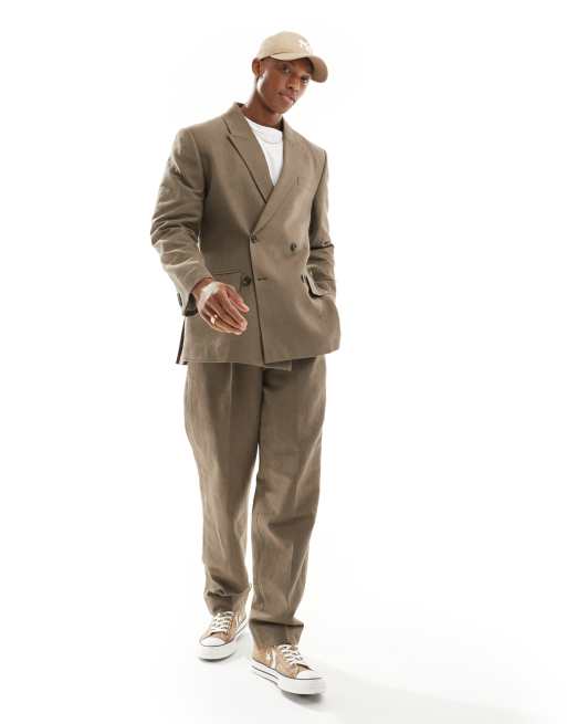 Abercrombie & Fitch - Elegante, geplooide, losvallende broek van linnenmix in lichtbruin, deel van co-ord set