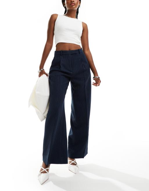 Abercrombie & Fitch – Elegante Hose in Marineblau mit sehr weitem Schnitt und Nadelstreifen, Kombiteil