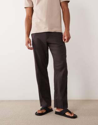 Elegante Straight-Fit-Hose aus Leinenmix in Braun mit Nadelstreifen Braun W32 L32