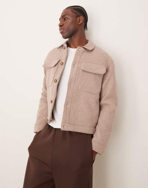Abercrombie & Fitch – Elegante Twill-Truckerjacke aus Wollmix in Hellbraun mit kurzem Schnitt - view 1