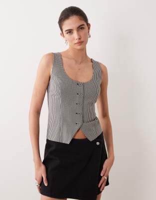 Abercrombie & Fitch - Elegante Weste mit Rundhalsausschnitt und Vichy-Karo-Schwarz