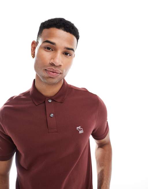 Abercrombie & Fitch – Elevated Icon – Bordowa koszulka polo z piki z logo i lamówką