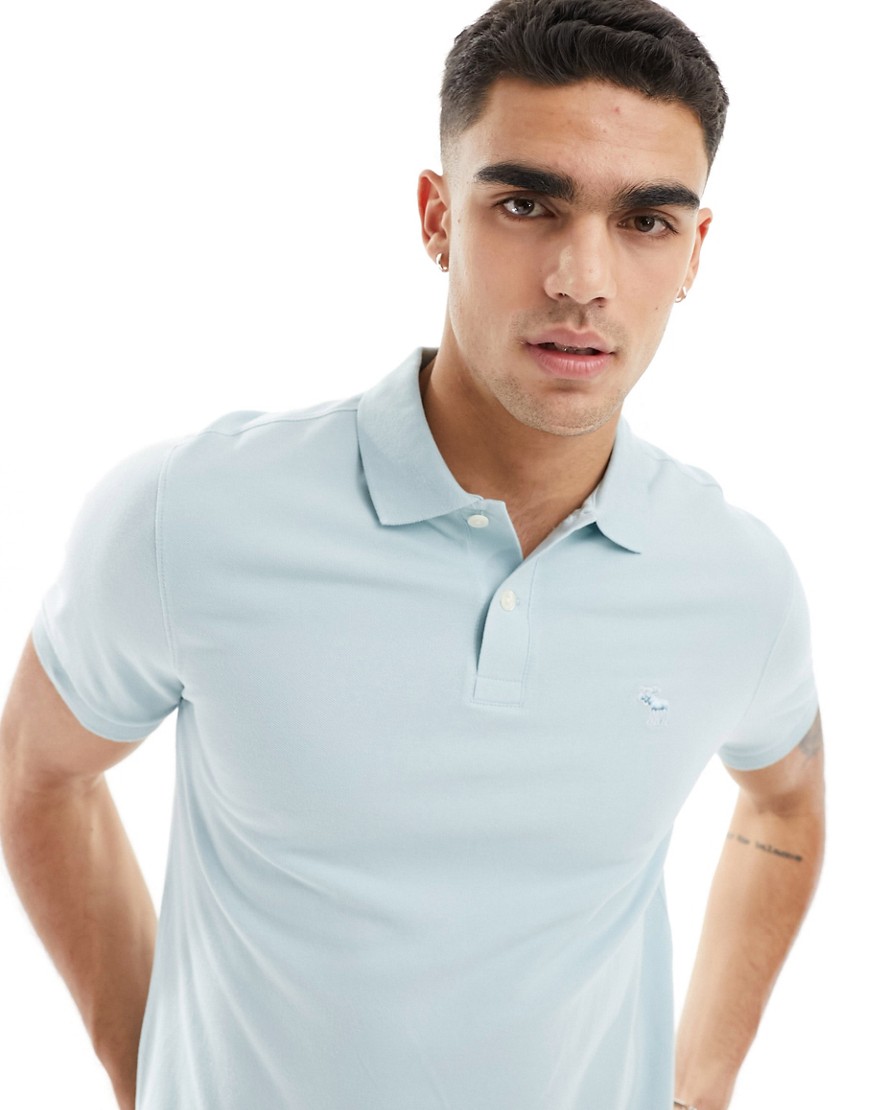 Abercrombie & Fitch elevated icon logo pique polo in light blue