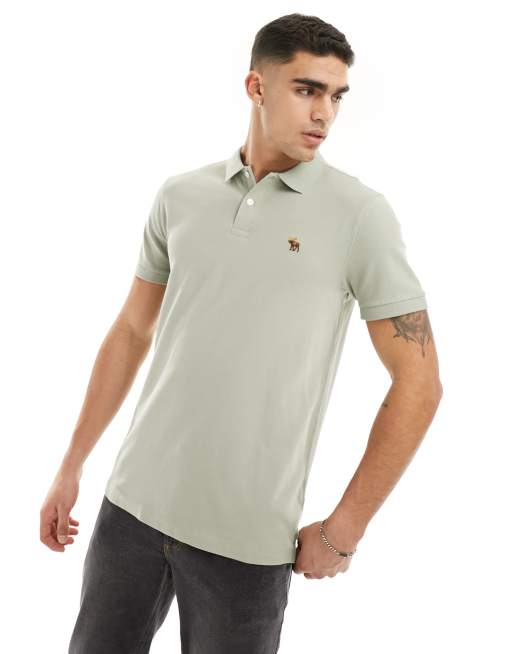 Abercrombie & Fitch elevated icon logo pique polo in light green, 2 of 4