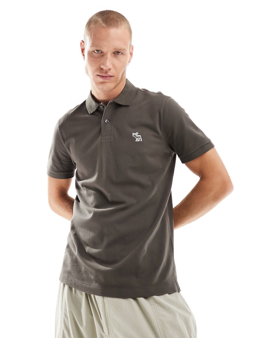Abercrombie & Fitch elevated icon logo pique polo in olive green