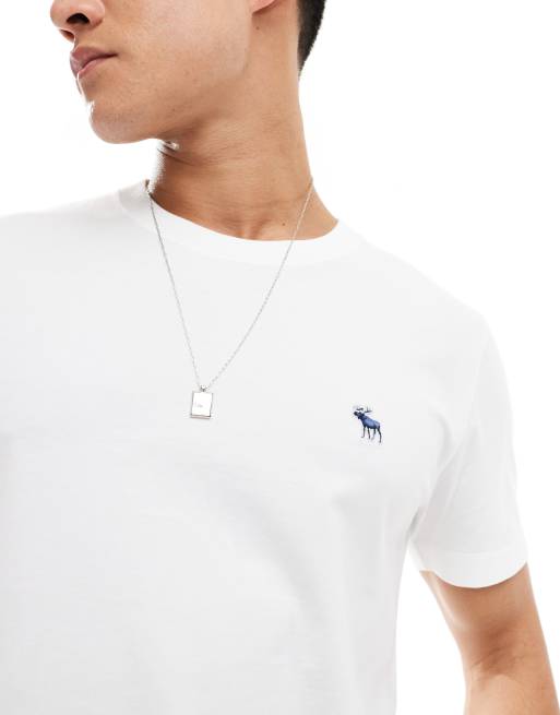 Abercrombie & Fitch elevated icon logo t-shirt in white, 3 of 4